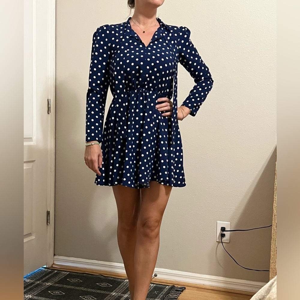 Elegant Navy Polka Dot Mini Dress
